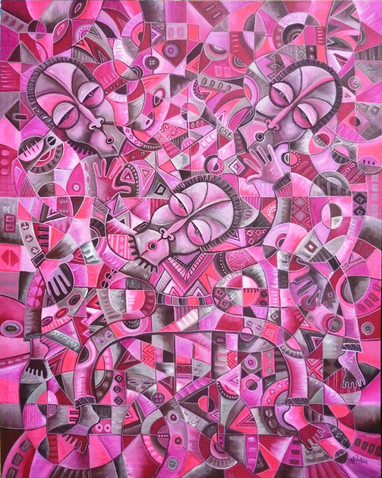 Fabulously bright pink painting in celebration of African dance.