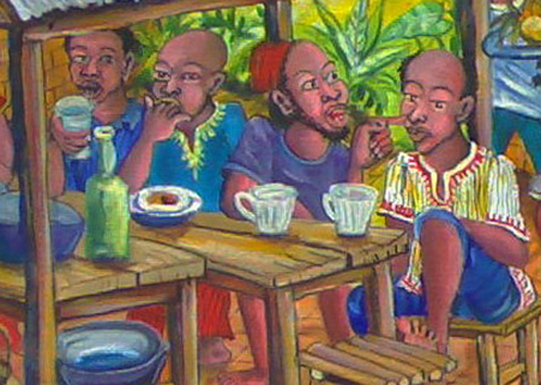 Bush Market II African village painting close