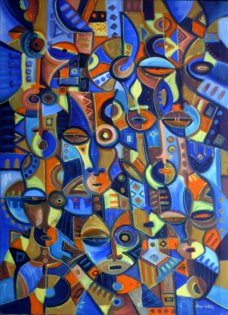 Faces is an original oil painting on canvas from Cameroon.
