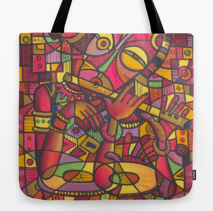 Flutist 5 red pink tote bag