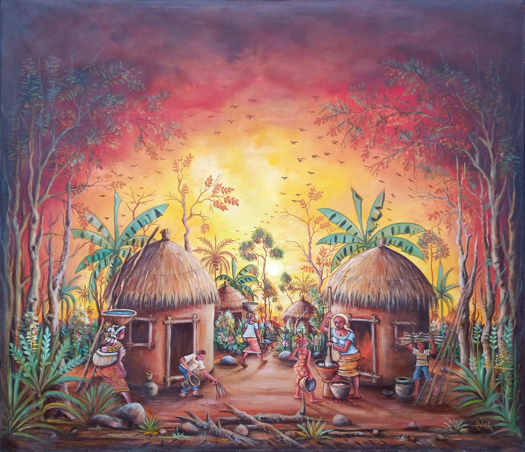 In the Village African villages painting