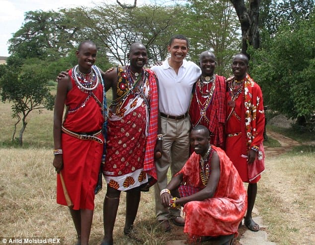 Senator Obama in Kenya with Maasai tribesmen