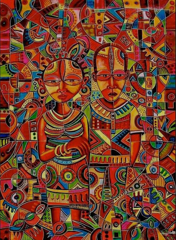Painting of a happily married couple by Angu Walters, whose paintings often celebrate matrimony.