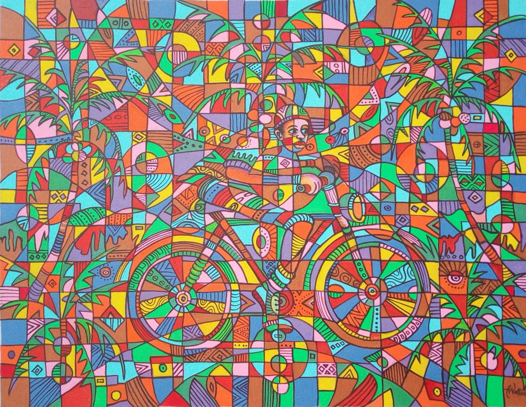 The Cyclist 4 bicycle painting close
