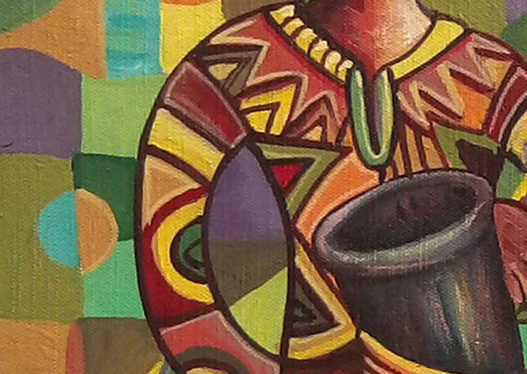 The Drummer 14 African drums painting close