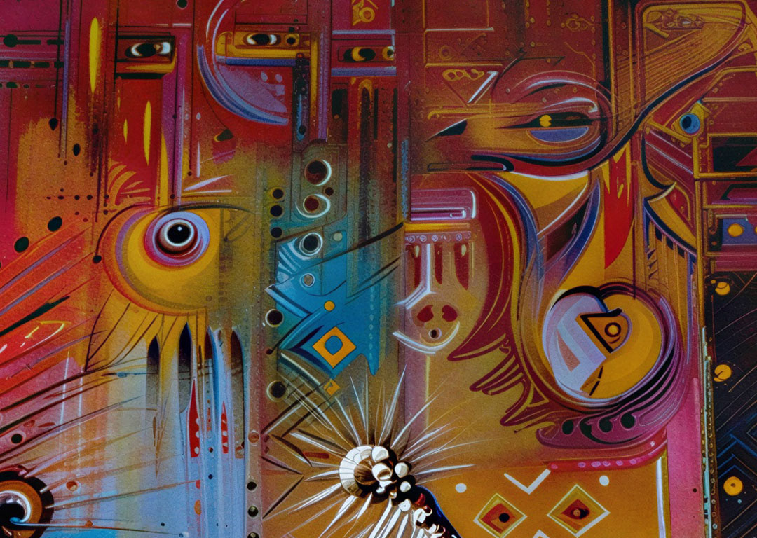 The Drummer 8 surreal African music painting close The Drummer 8 surreal African music painting close