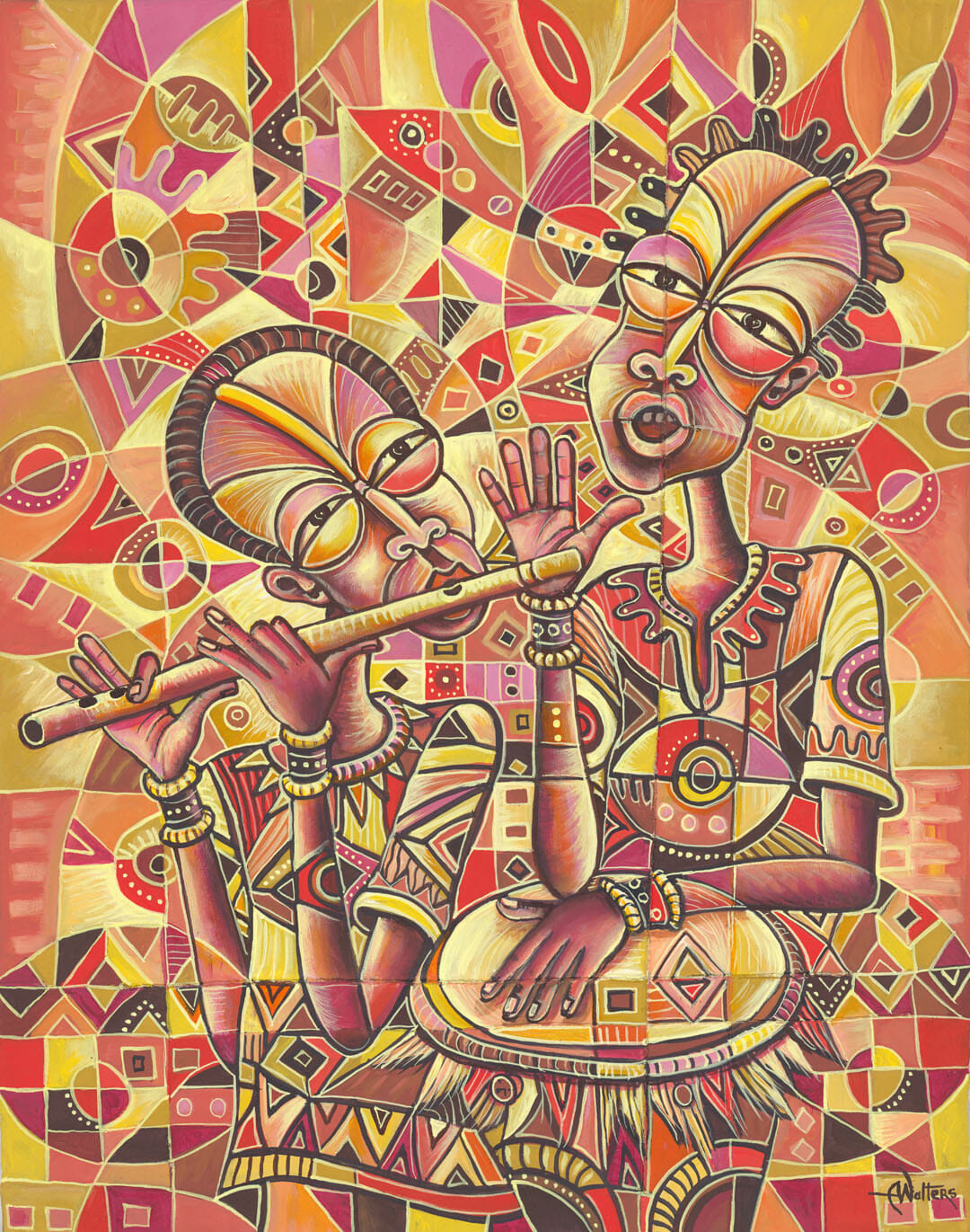 The Drummer and Flutist 3 painting from Africa