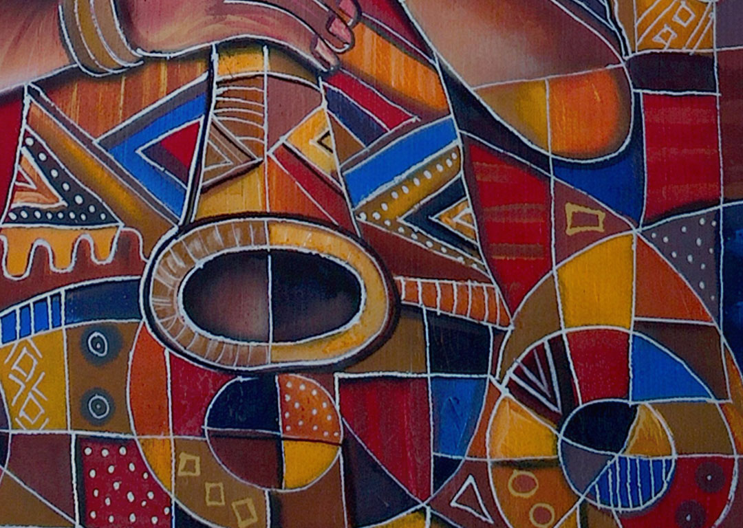 The Flutist 10 African painting close The Flutist 10 African painting close