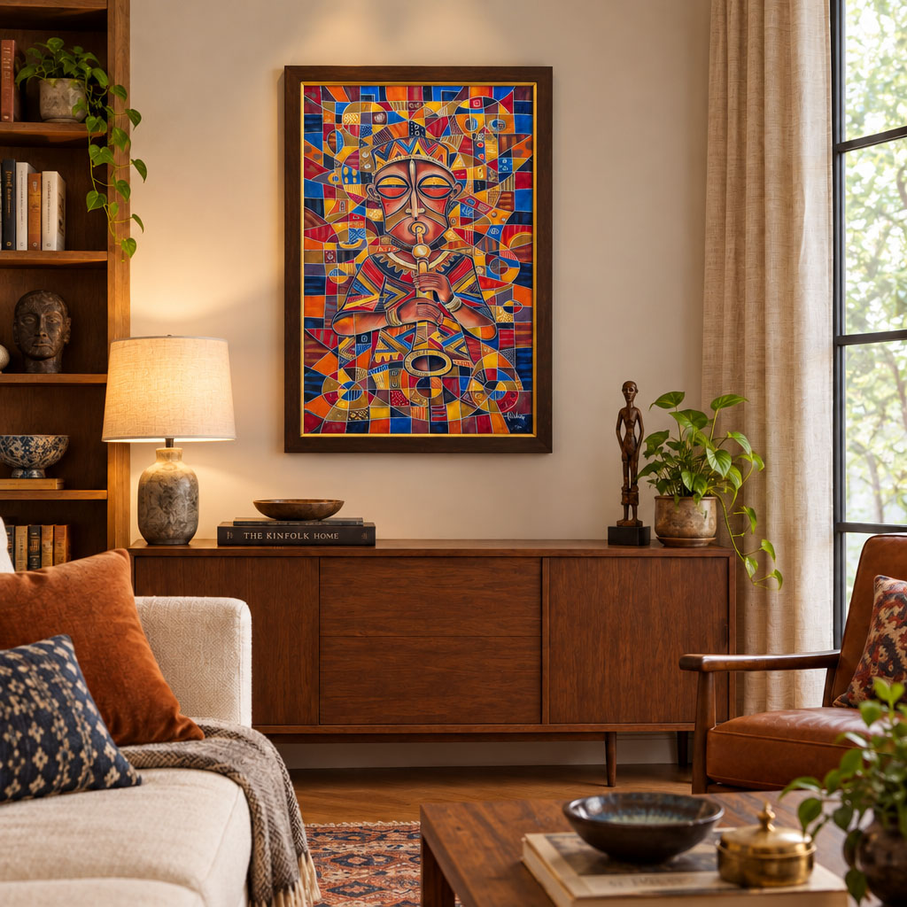The Flutist 10 African painting framed The Flutist 10 African painting framed