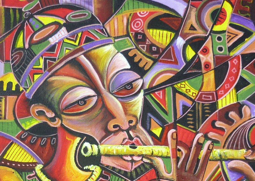 The Flutist 3 african music painting close