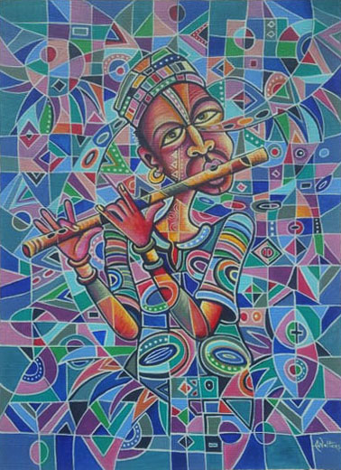 The Flutist 7 abstract figurative music painting