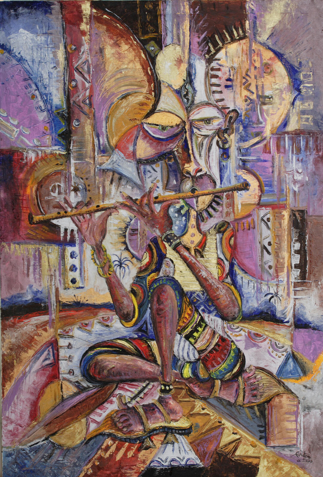 The Flutist 9 surreal African art painting