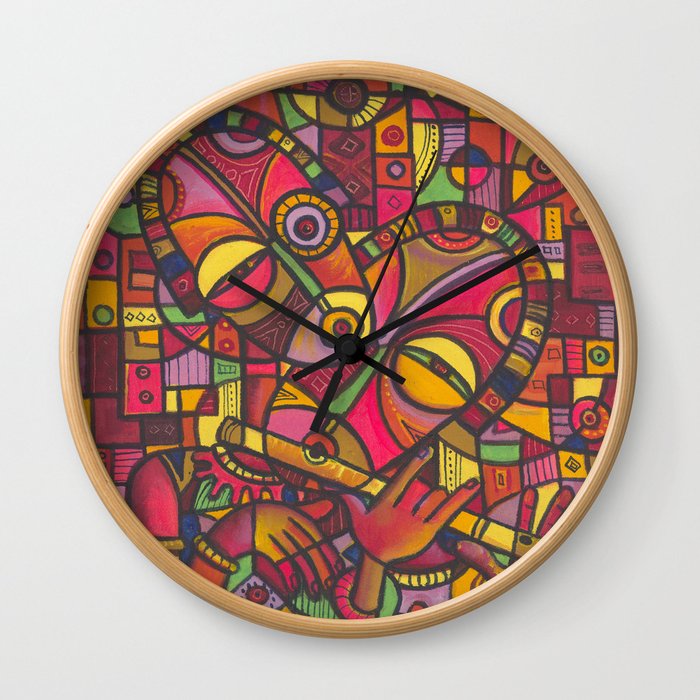 Flutist 5 red pink clock