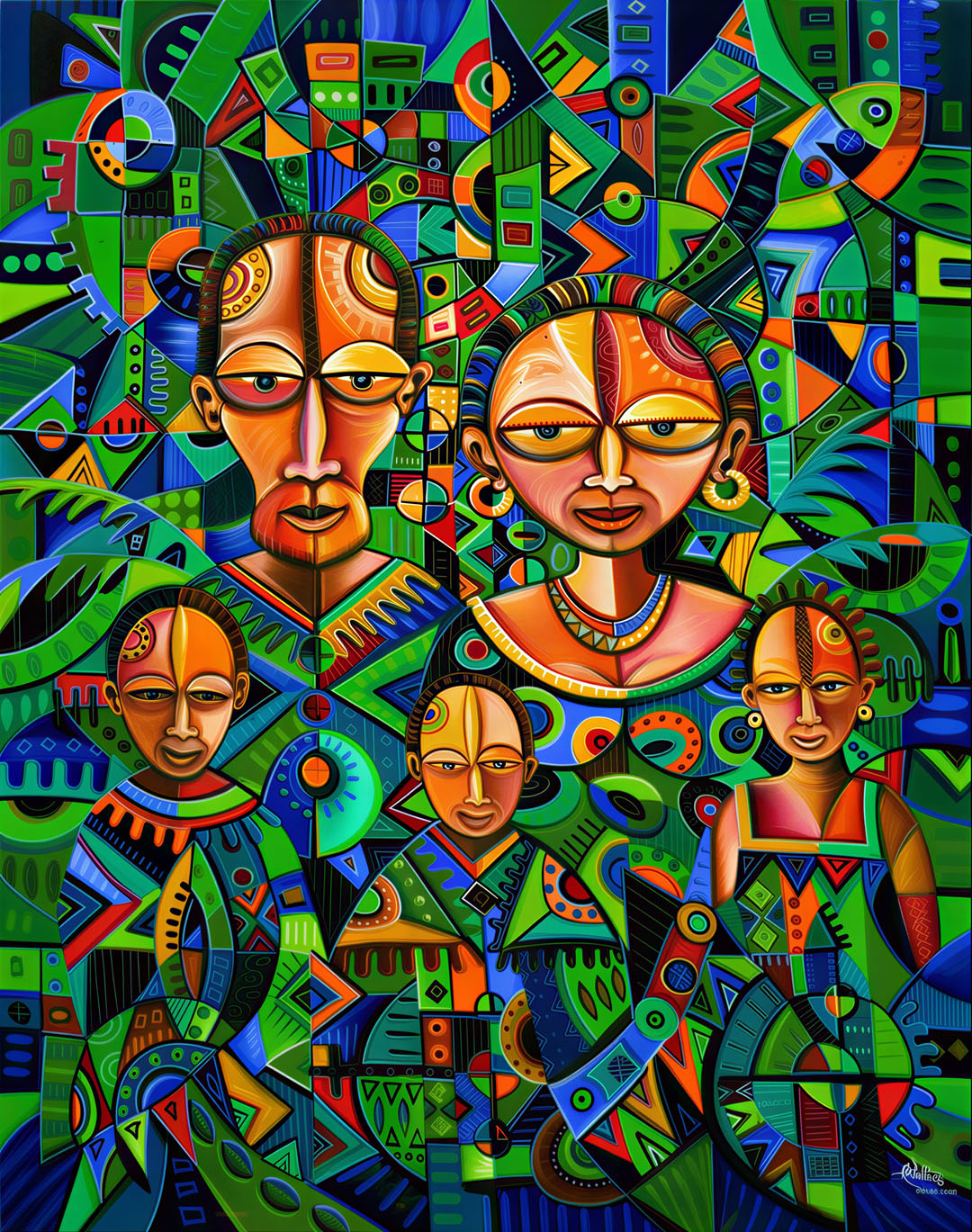 The Happy Family portrait in tropical green