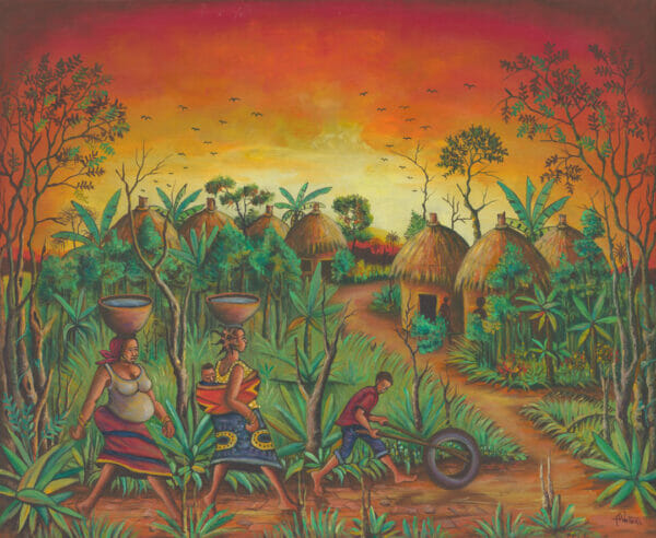 Village painting of African villagers