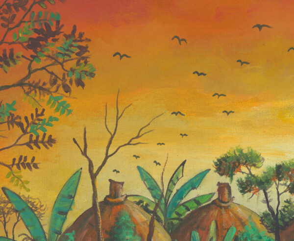 Village painting of African villagers close