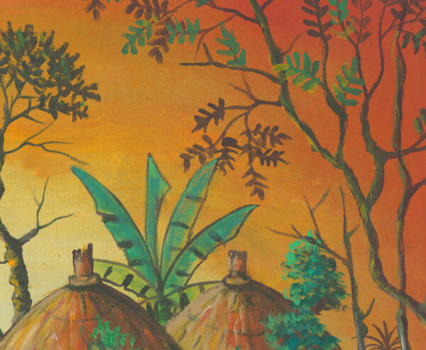 Village painting of African villagers close