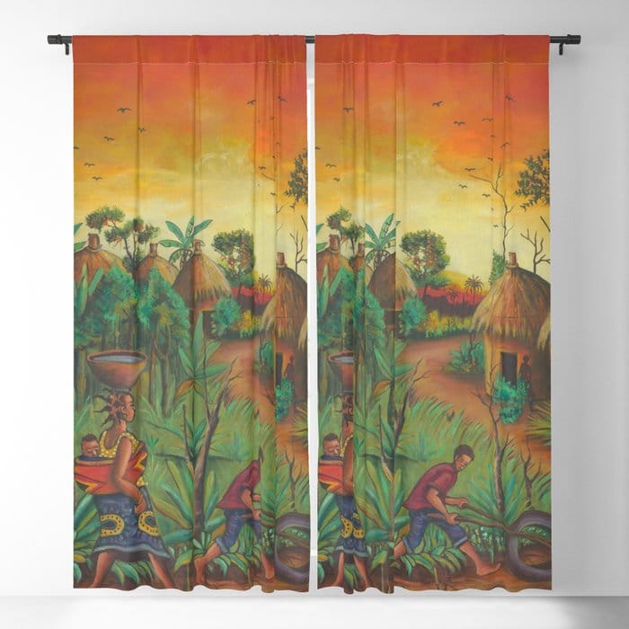 Village painting curtains